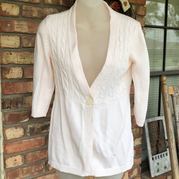 D&Co. Denim & Co. white cable knit cardigan/single button down sweater. - Picture 1 of 6